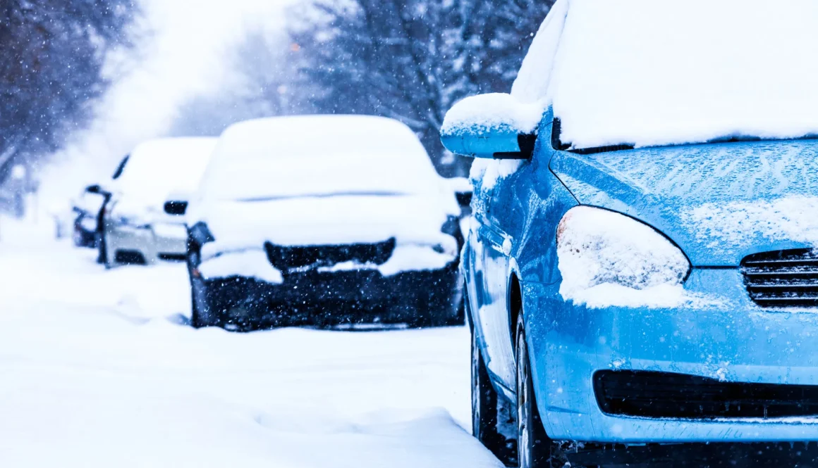 Parked Cars on a Snowstorm Winter Day