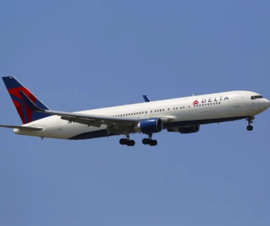 Delta Airlines Boeing 737 in New York sky before landing at JFK Airport
