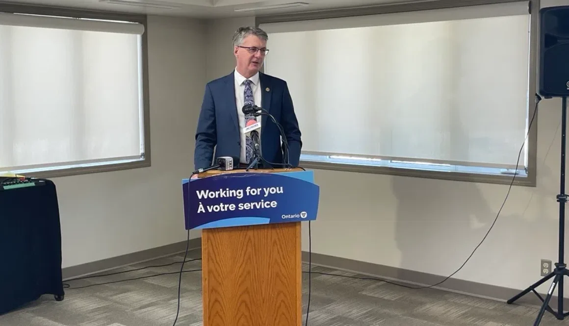 MPP Kevin Holland making Magnus Theatre funding announcement