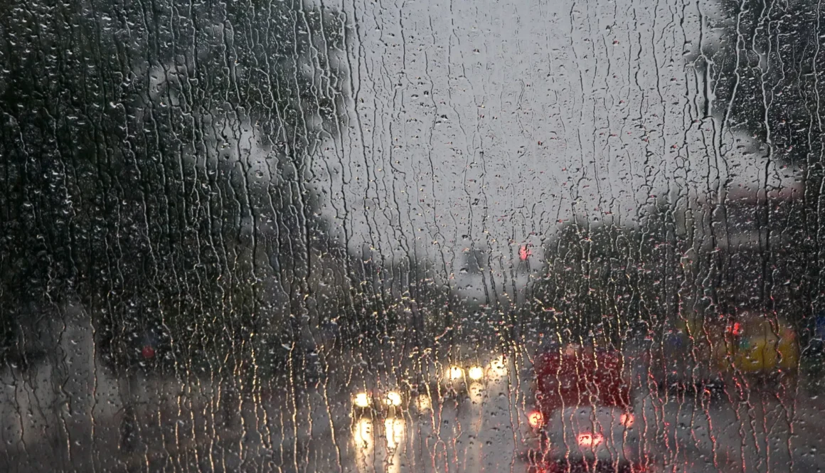 Rain on bus front window