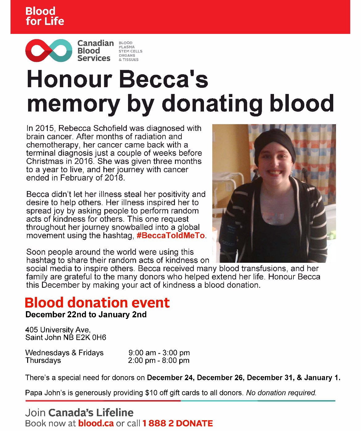 Becca Schofield blood drive (Image: CSC)