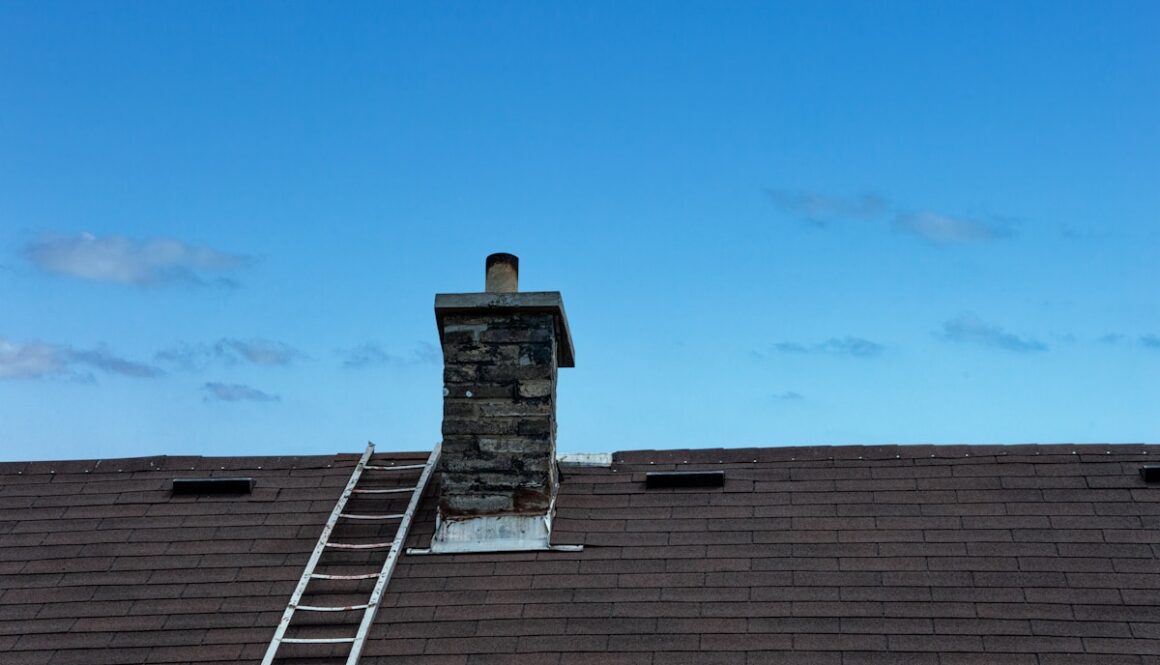 a ladder is on the roof of a house