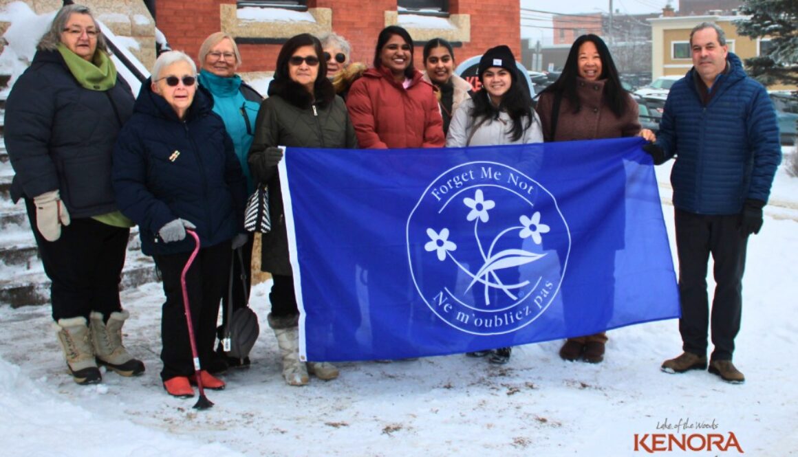 Alzheimer Awareness flag raising in Kenora Jan 2026