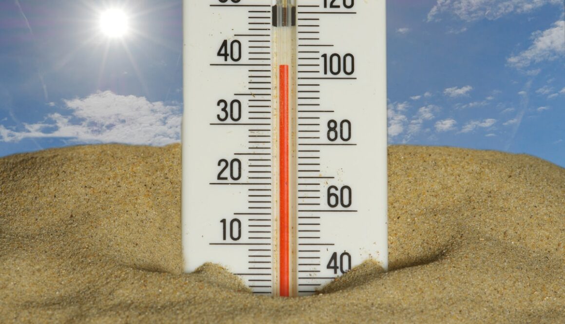 The thermometer shows a very hot temperature.