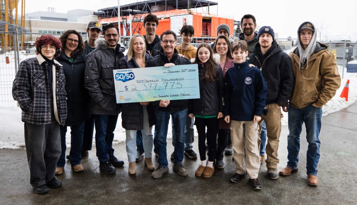 January Thunder Bay 5050 winner Patrick Silvaggio of Nolalu is pictured with family members after winning $2377775