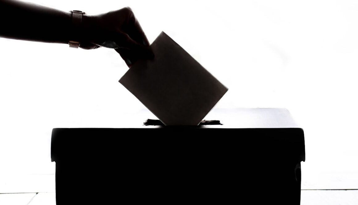 a person is casting a vote into a box