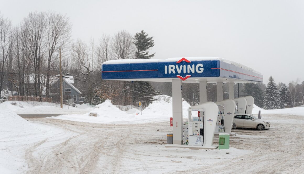 Irving gas station in snowy weather
