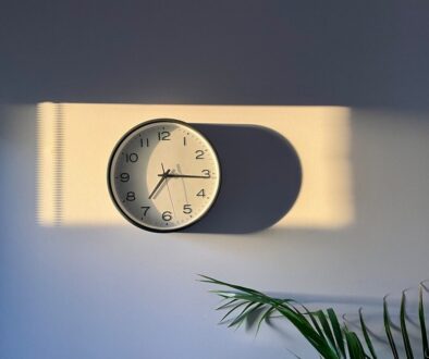 a clock on a wall with a plant next to it