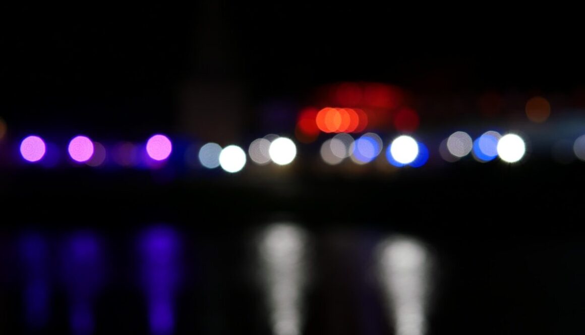 purple and pink lights on a city